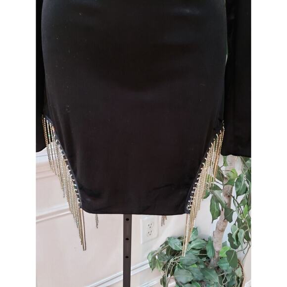 Hot & Delicious Womens Black Fringe Detail Cutout Polyester Bodycon Dress Size L - Picture 5 of 12